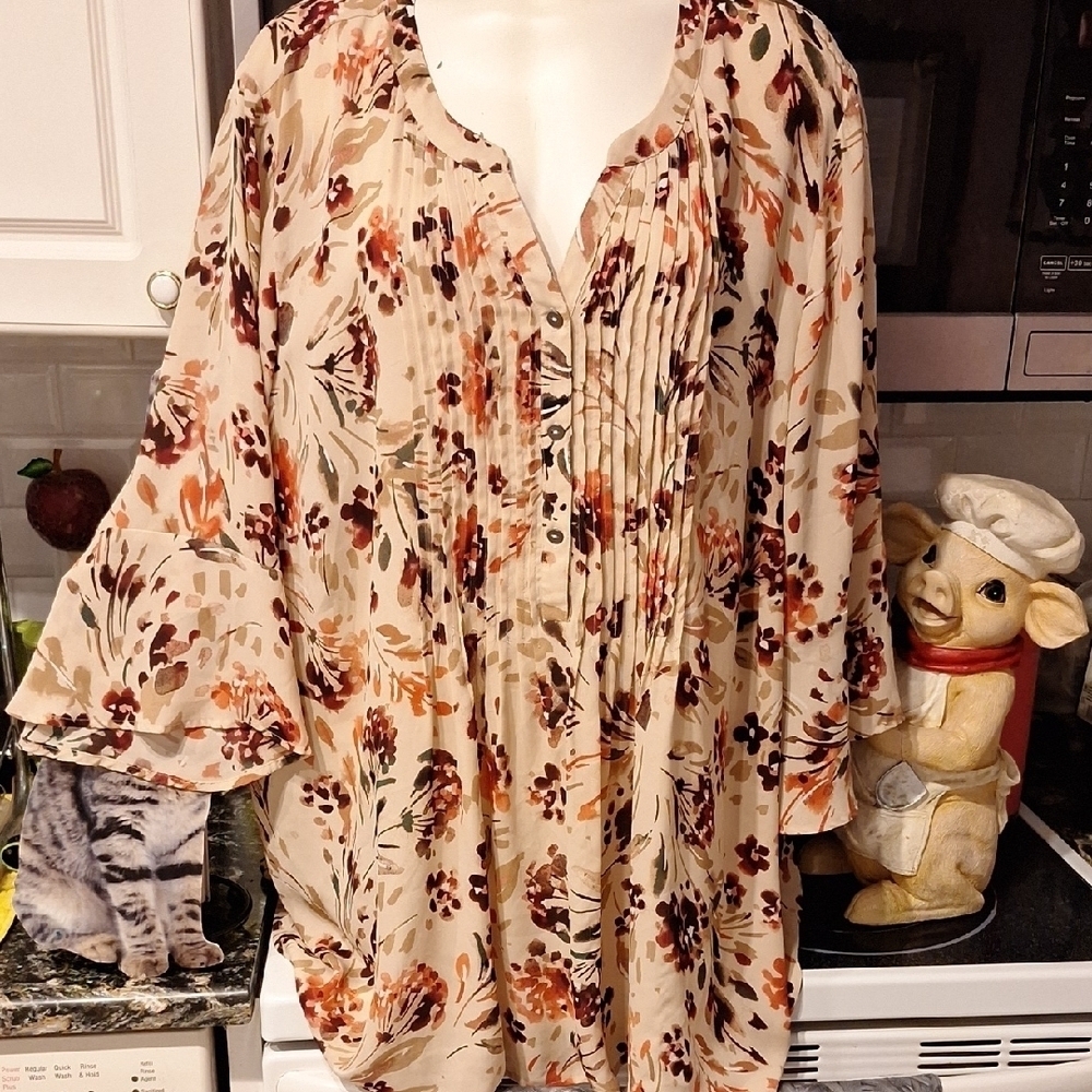 c Womens Catherines 3/4 Sleeve Floral Plus Size Pullover Top 3X